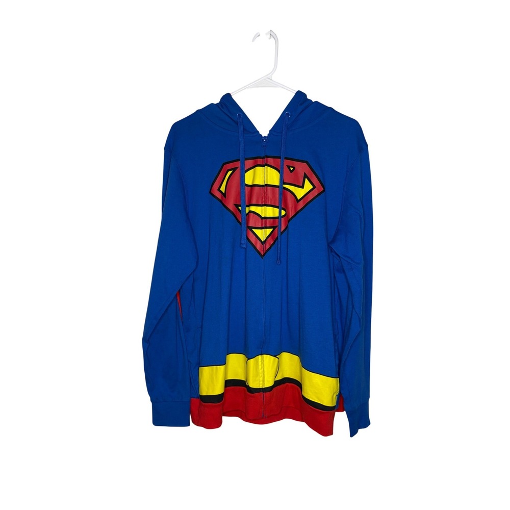 Superman DC Comics Graphic Zip Hoodie with Cape Blue Red Mens Medium Superhero